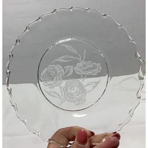 4 Fostoria Camellia Salad Dessert‎ Plates 7.5" Clear Etched Glass Roses Vintage